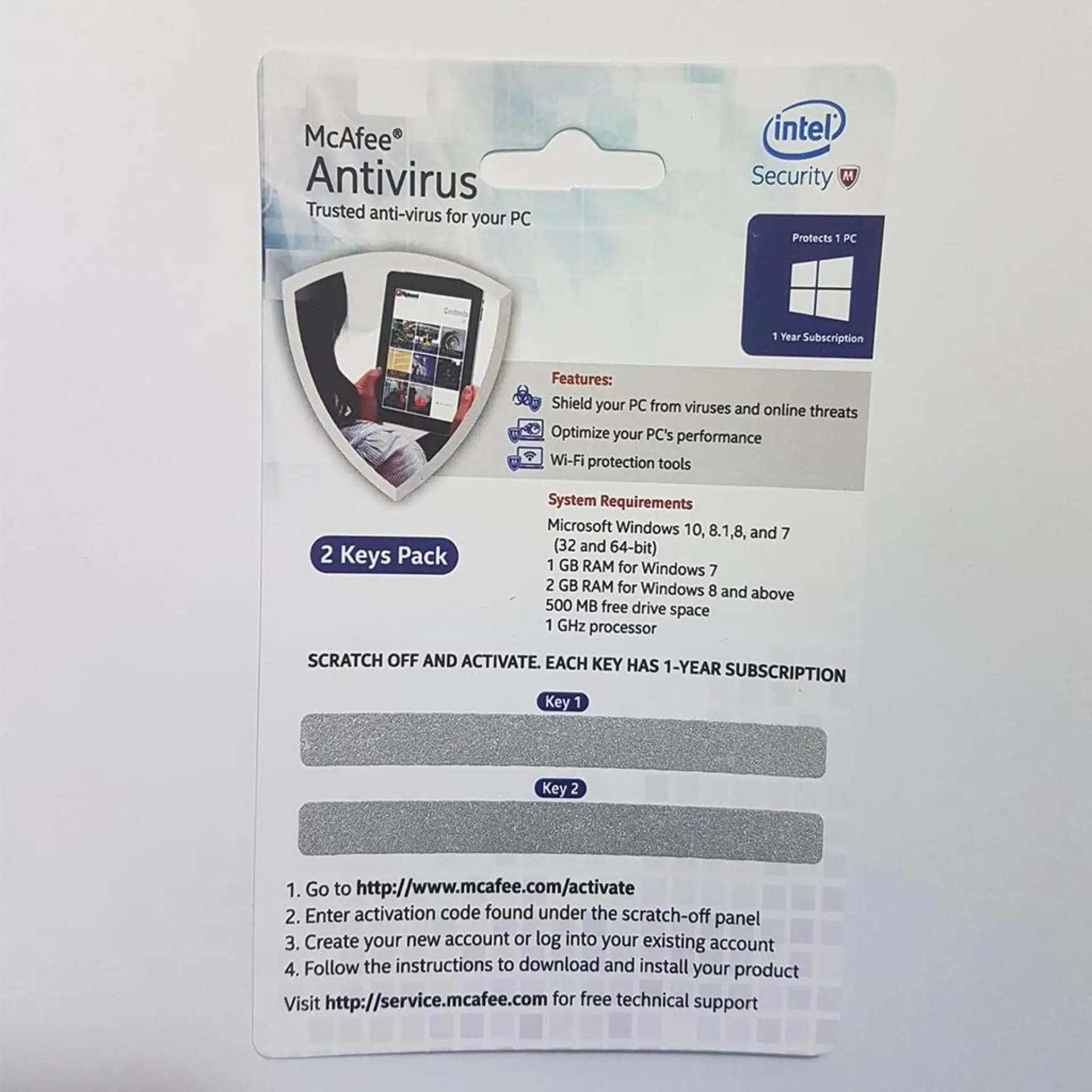Macfee antivirus 1 Year 2 license
