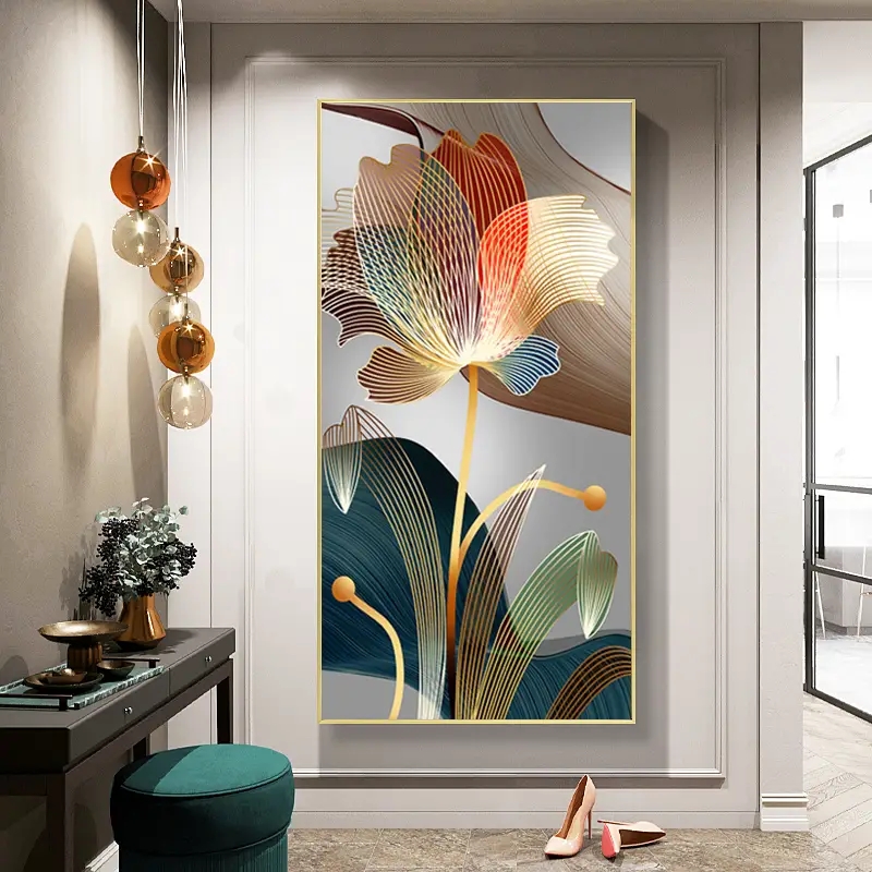 Abstract Flower Pictures Canvas Painting, Luxury Golden Lines Modern Posters and Prints, Gallery Wall Art for Living Room, Bedroom, and Home Decor, Unframed Canvas Prints