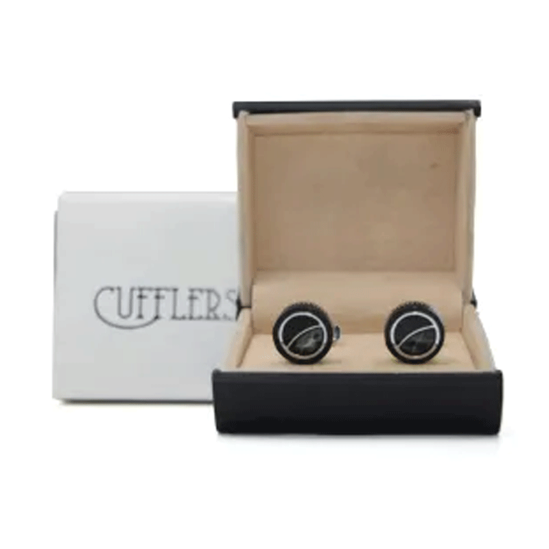 Cufflers Vintage Black Round Cufflinks CU-1018 with Free Gift Box