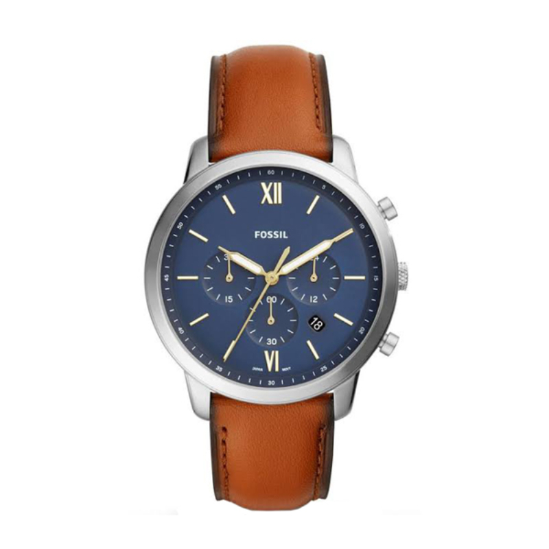 Fossil Neutra Brown Leather Strap Blue Dial Watch For Gents - FS5453