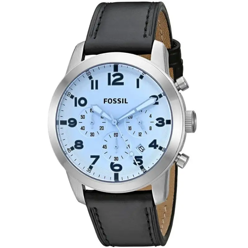 Fossil Men’s Quartz Leather Strap Silver Dial 44mm Watch FS5162