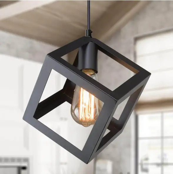 Pendant Light Black Cube Retro Style Industrial Mini Ceiling