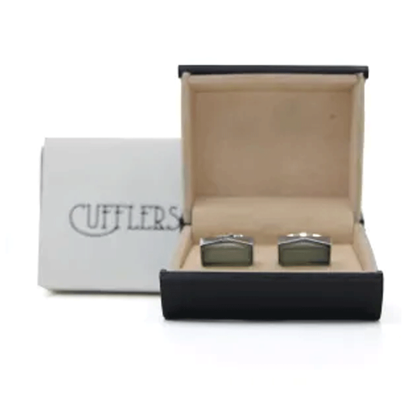 Cufflers Vintage Silver Rectangle Engraved Stone Cufflinks CU-1022 with Free Gift Box