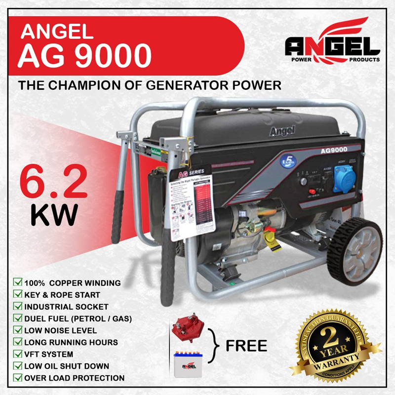 Angel AG 9000 6.2 KW (8Kva) Portable Generator With Official Warranty