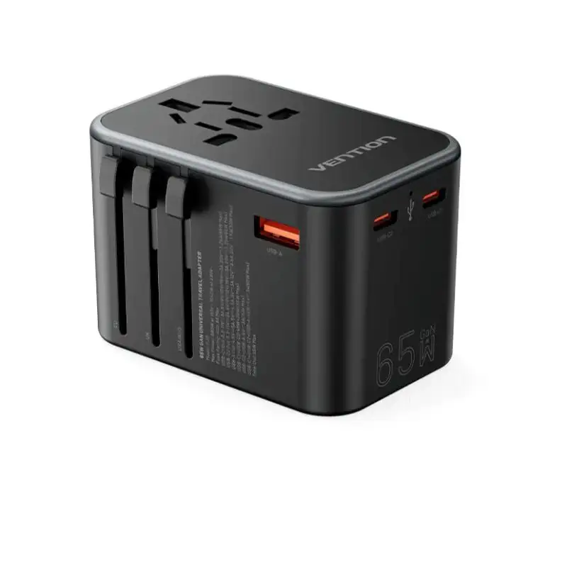 Vention 3-Port USB (C + C + A) Universal Travel Adapter (65W/65W/30W) Black
