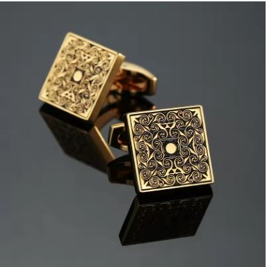 Luxury Men’s French Shirt Cufflinks – Classic Square Design with Blue & Black Retro Patterns, Cuff Buttons for Suits, Elegant Jewelry Accessories – Wholesale