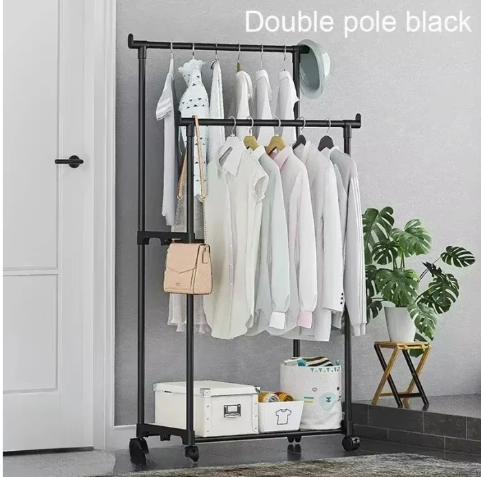 Modern simple assembly push-pull shoe and hat integrated storage rack double rod drying rack multi-layer storage coat rack