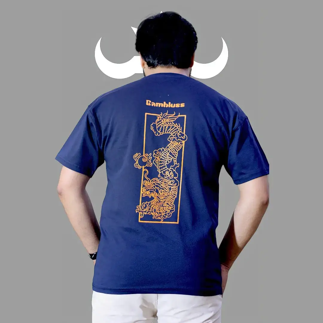 Gambluss Drop Shoulder back printed summer jercey T-Shirt-Navy