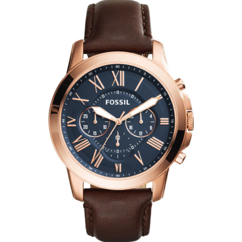 Fossil Brown Leather Strap Blue Dial Chronograph Watch For Gents - FS5068