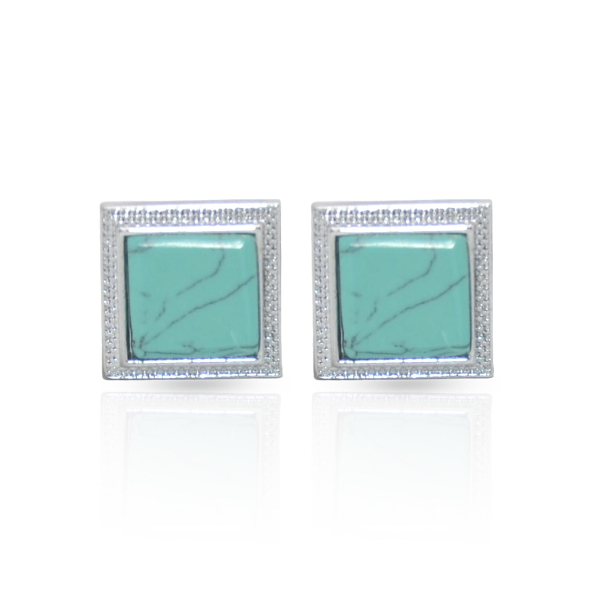 flers Classic CU-0021 Cufflinks – Silver & Green with Free Gift Box