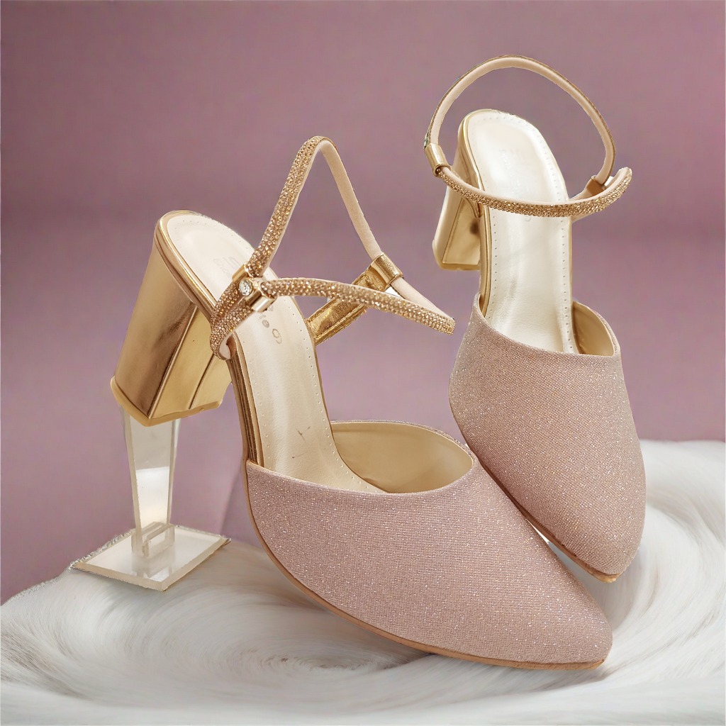 Golden Fancy Sling High Heels For Women