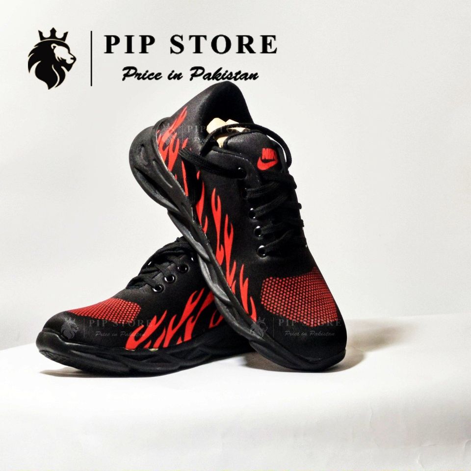 Red Fire Running Shoes Sports Sneakers For Men - Black