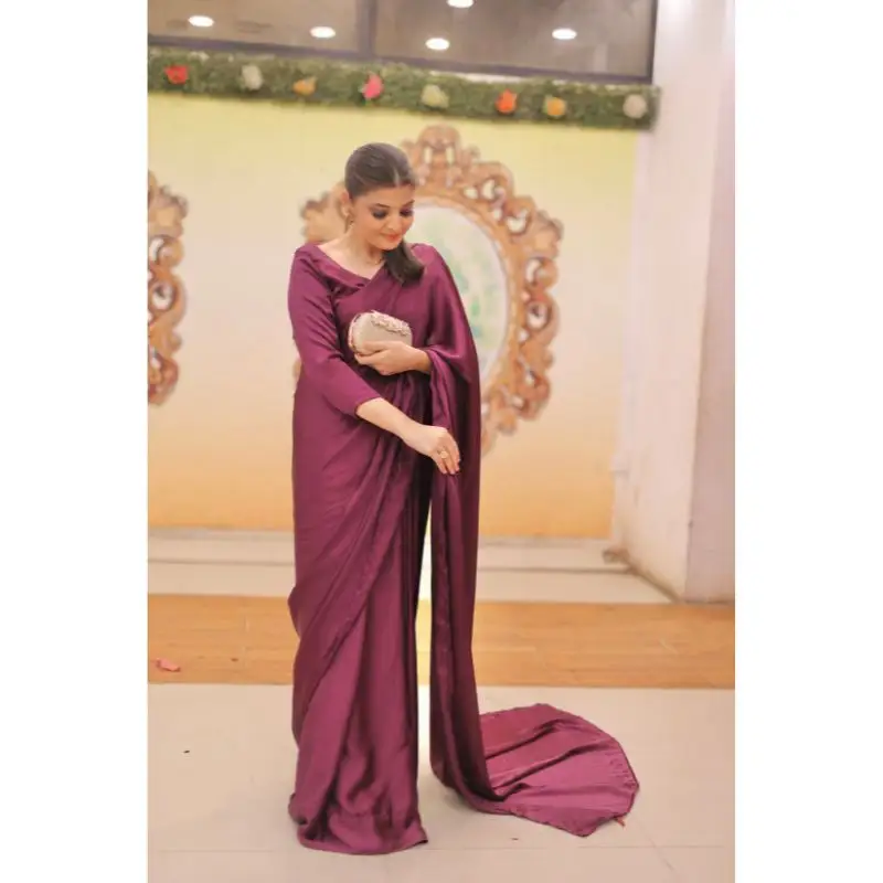 BQ Clothing - Purple Silk Saree - Stitched