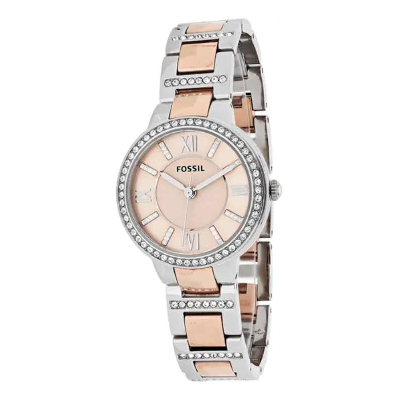 Fossil Virginia Two-tone Stainless Steel Rose Gold Dial Watch For Ladies - ES3405