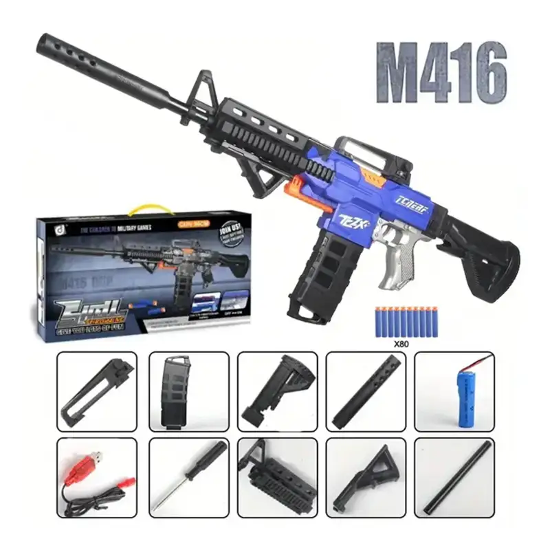 M416 Nerf Soft Darts Rechargeable Electric ToyGun 96 cm - Blue
