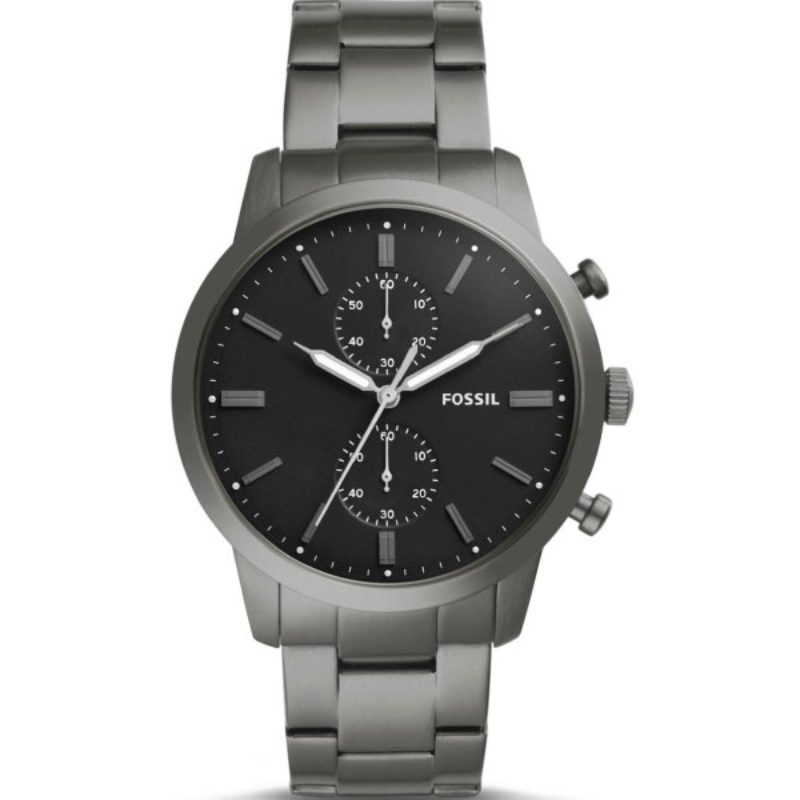 Fossil Grey Stainless Steel Black Dial Chronograph Watch For Gents - FS5349