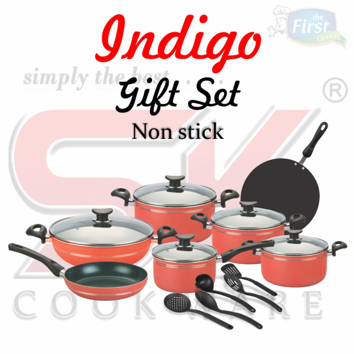 sk gift pack indigo cookware Non stick gift sets heavy weight non stick set