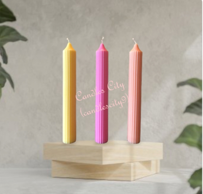 CANDLES CITY -- SET OF 2 RIBBED PILLAR CANDLES (18 CM TALL)