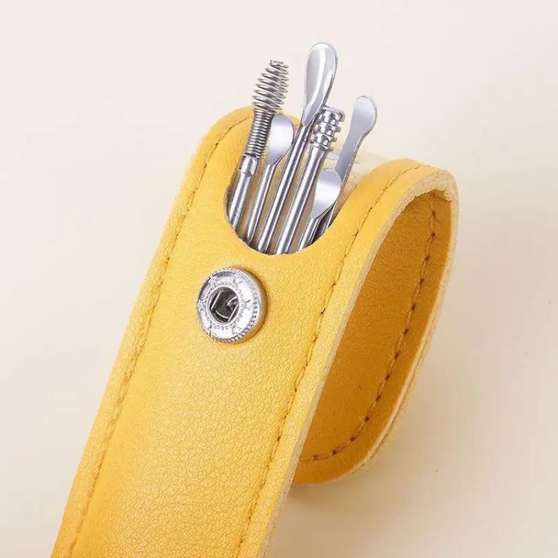Ear Wax Cleaning Tools kit Set with Leather Pouch Spring Curette Earwax Remover