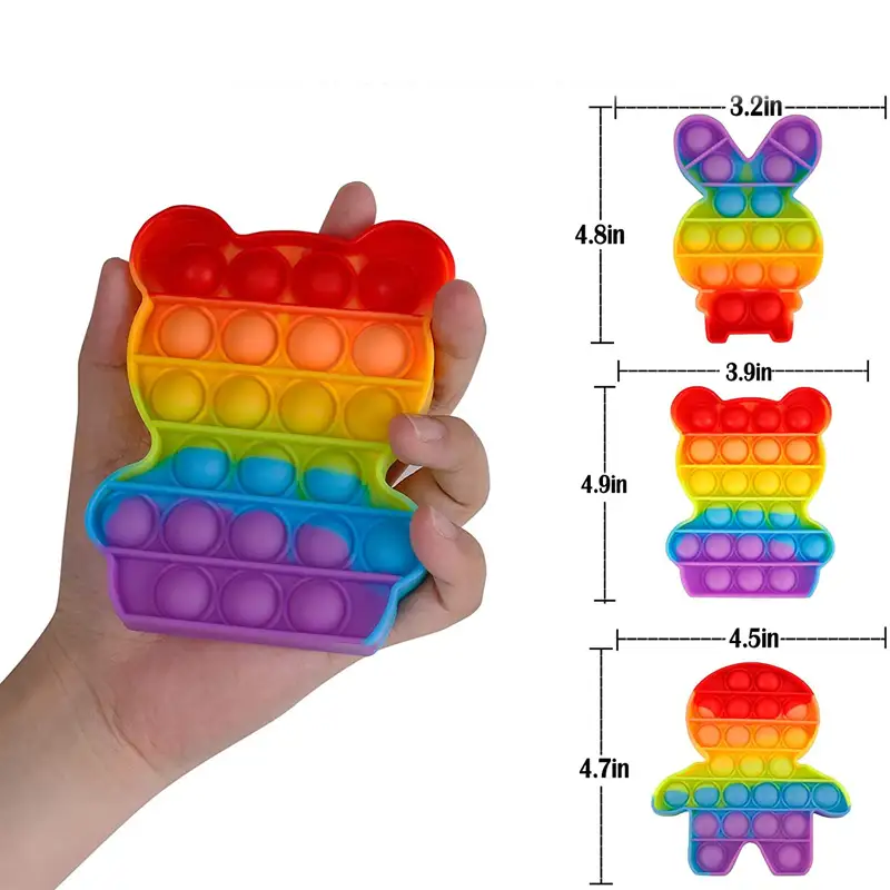 Push Pop Bubble Fidget Spinner Pop It Silicone Toy 5 Inch Rainbow Teddy Bear
