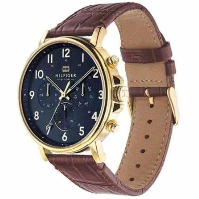 Tommy Hilfiger Men's Daniel Round Shape Leather Band Analog Wrist Watch 46 mm - Brown - 1710380