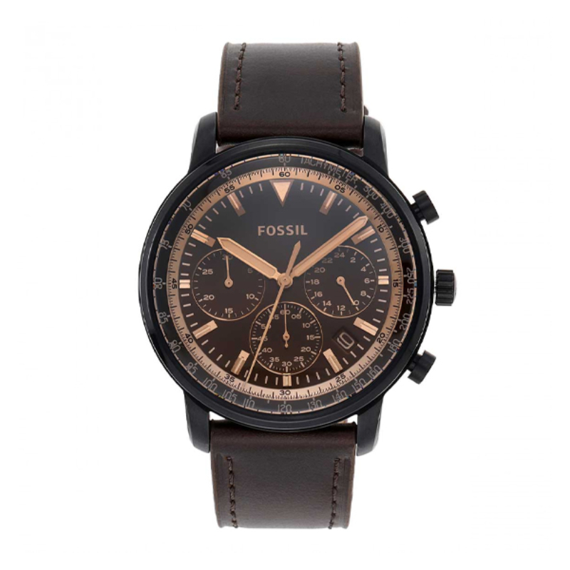 Fossil Goodwin Brown Leather Strap Brown Dial Chronograph Watch For Gents - FS5529