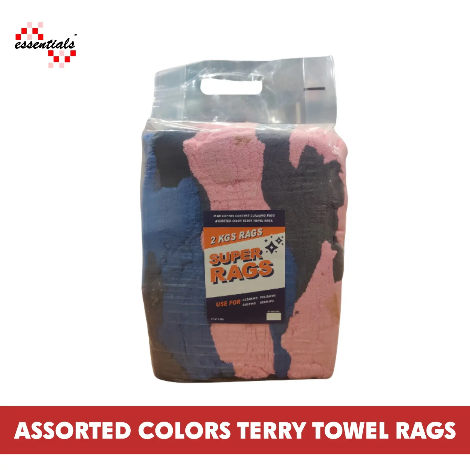 Assorted Colors Terry Towel Rags - 2kg Bag of Durable, Absorbent, Reusable Cleaning Cloths