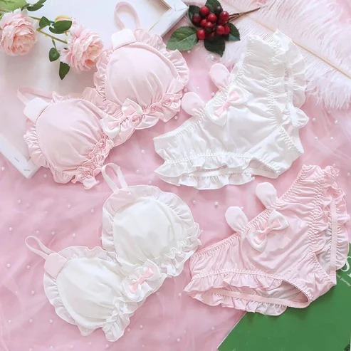 High Quality & Comfortable Cute Little White Rabbit Lolita Soft Cotton Bra & Panty Set