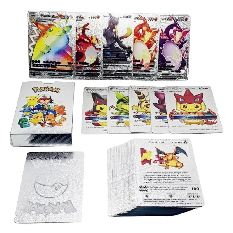 Pokemon - Anime Cartoon Silver Foil TCG Cards 55pcs