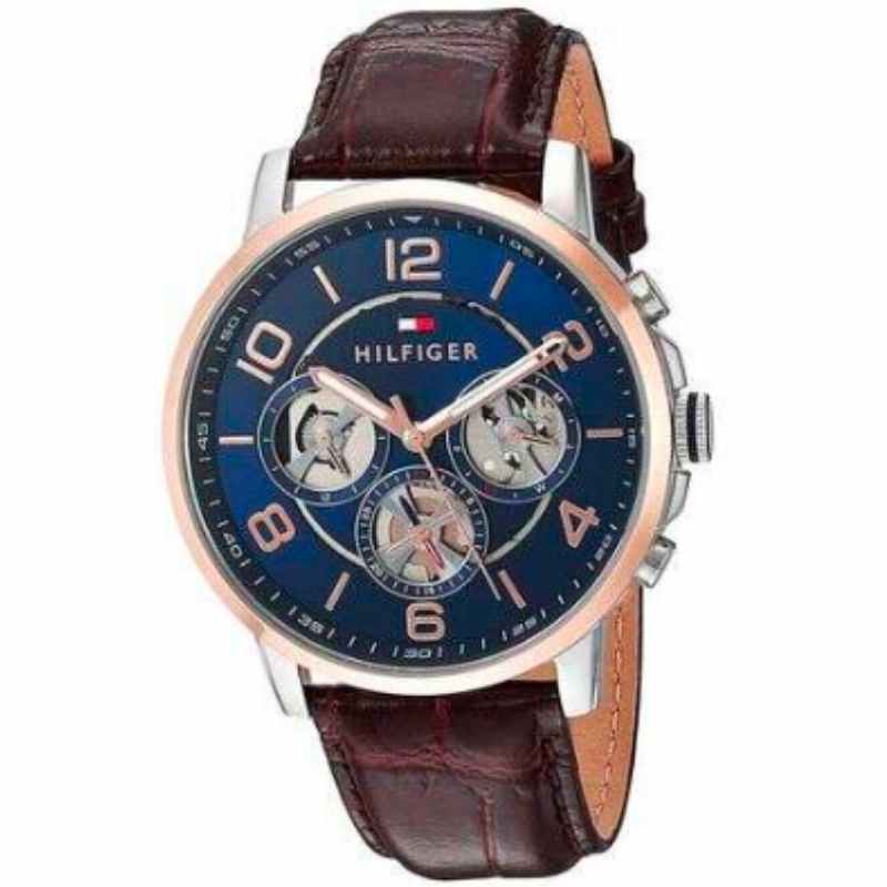 Tommy Hilfiger Men's Round Shape Leather Band Chronograph Wrist Watch 44 mm - Brown - 1791290