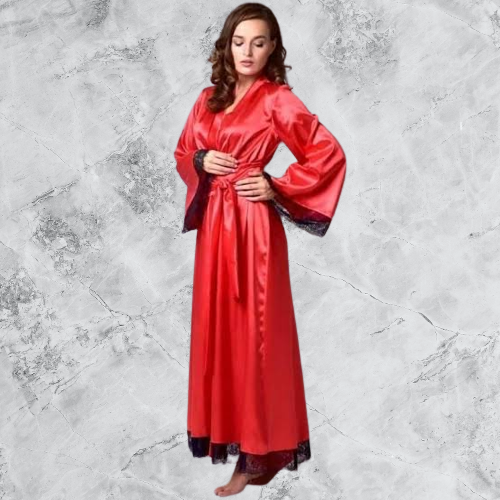 Silk Long Gown nighty night dress red nightwear for girls by Zee