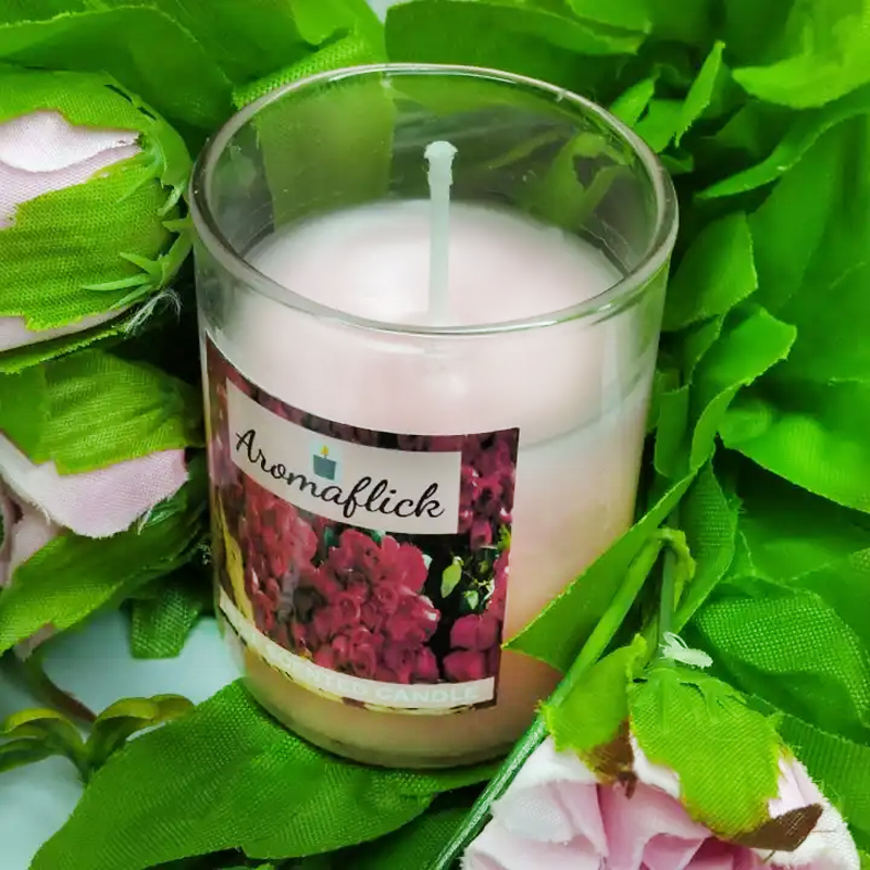 Aroma Flick Scented Glass Candle in Fresh Rose Fragrance