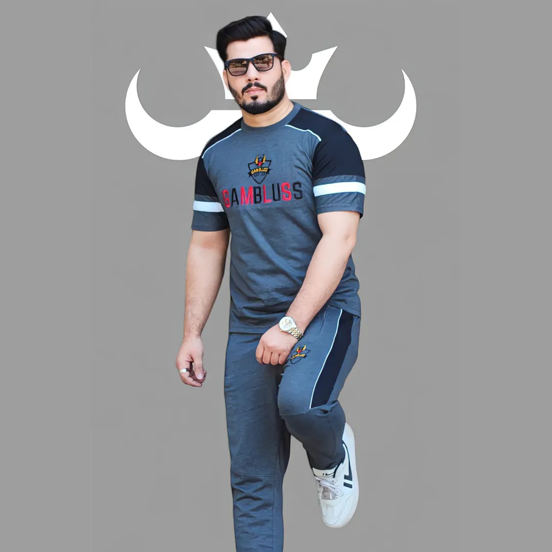 Gambluss comfortable streetwear embroidered Tracksuit – charcoal