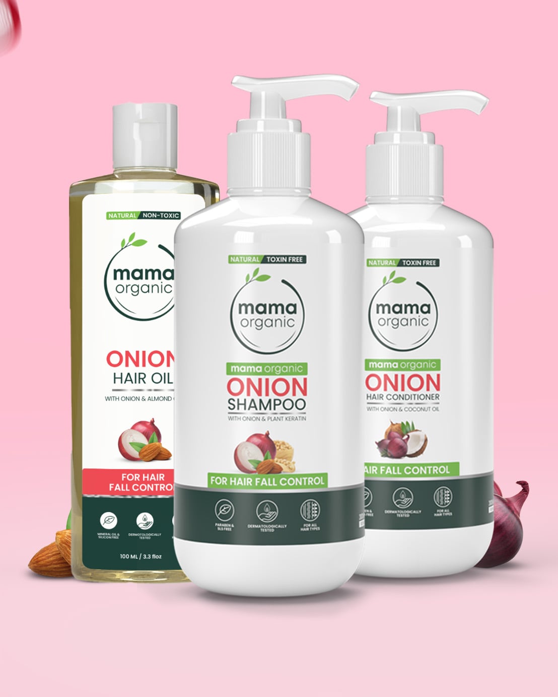 Onion Hair Fall Control Bundle | Oil 100ml + Shampoo 250ml + Conditioner 250ml