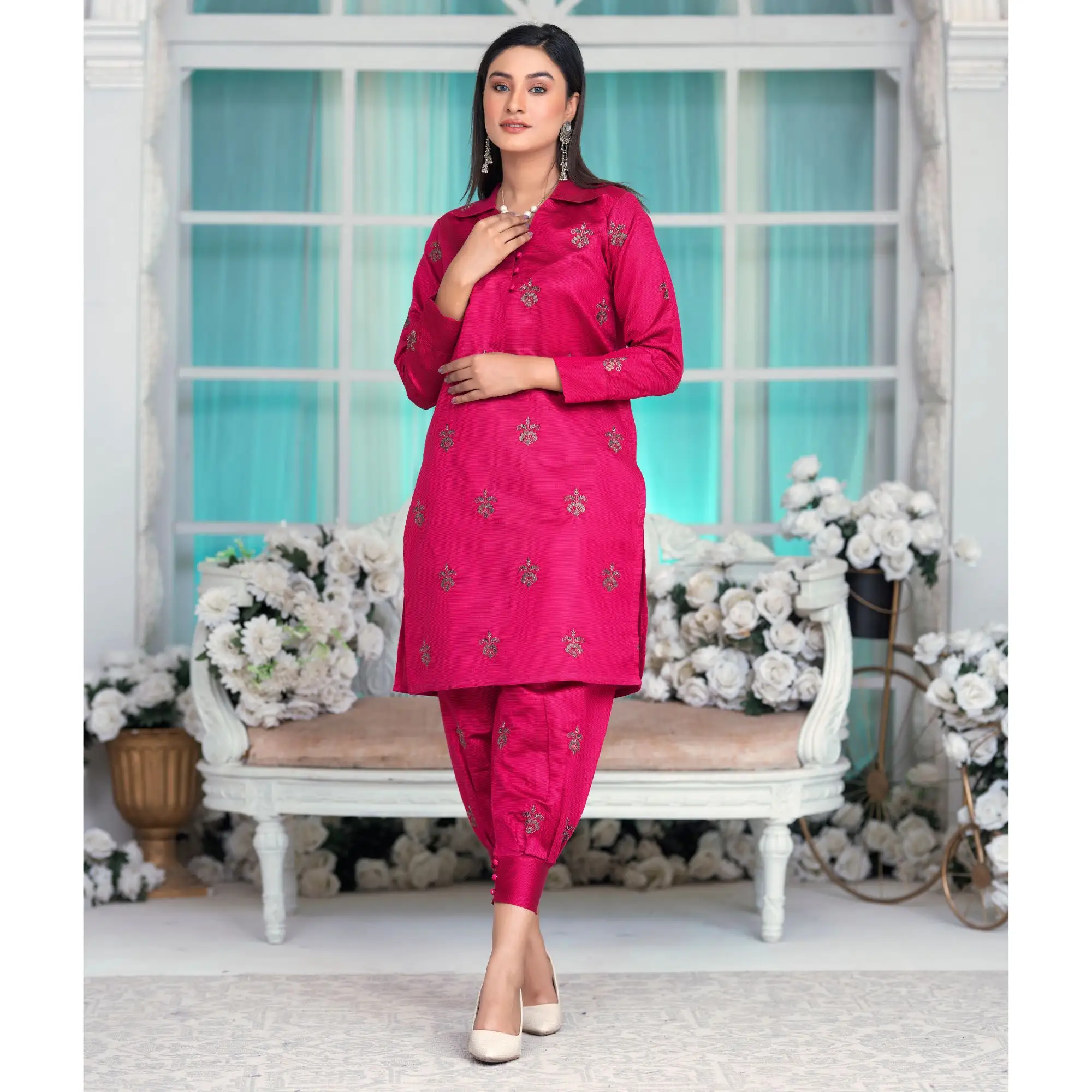 Bint Al Bilaad Embroidered Suit Ready to Wear Embroidered Khadi Viscose fabric Shirt Trouser (2 PIECE) #BB-010