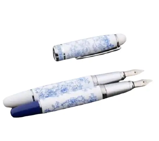 BLOOM Fountain pen, white pen with blue flowers