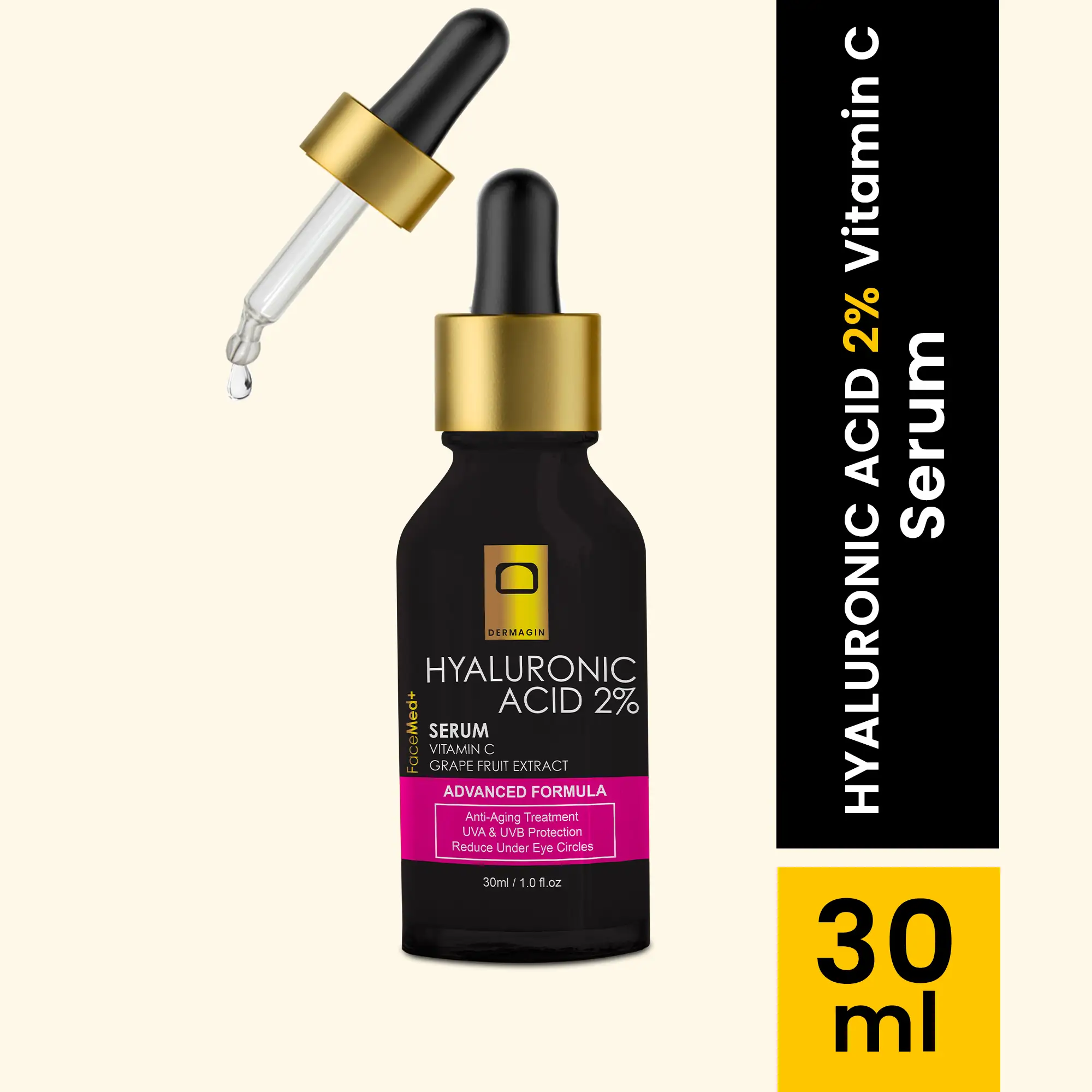 Hyaluronic Acid 2% with Vitamin C (Grape Fruit Extract) Face Serum 30ml (Antiaging & Anti under Eye Circle)