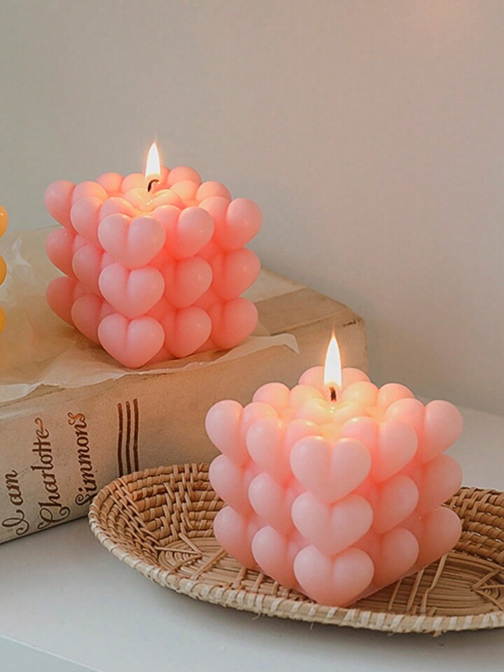 CANDLES CITY -- UNSCENTED HEART CUBE CANDLE/ 3 LAYER HEART CANDLE/ VALENTINE GIFT CANDLE