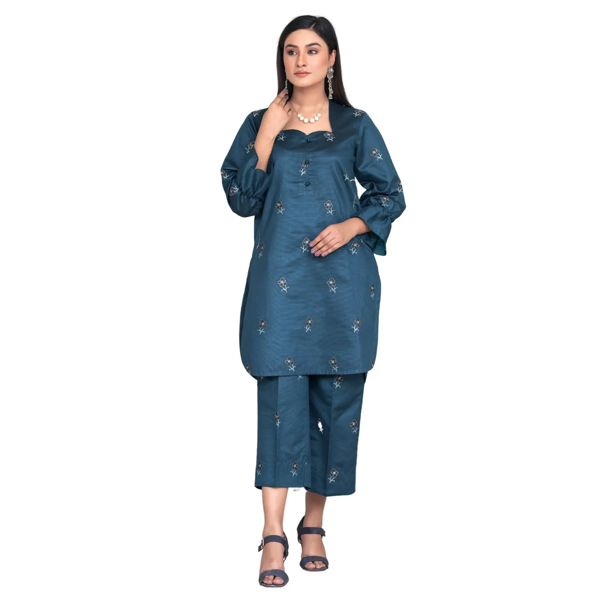 Bint Al Bilaad Embroidered Suit Ready to Wear Embroidered Khadi Viscose fabric Shirt Trouser (2 PIECE) #BB-009