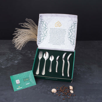 Diamond Cut Design 50 Gram Silver Cutlery Set Qareenay Manzil® Branded - 12 Person