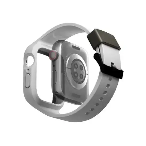 Uniq Monos 2-IN-1 Apple Watch Strap With Hybrid Case for Series 1-8 & SE/SE2 49/45/44MM – Chalk (Grey)