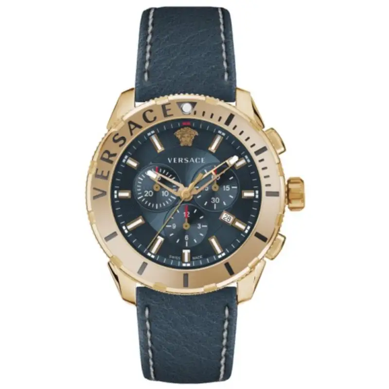 Versace VERG00418 Men’s Quartz Swiss Made Blue Leather Strap Blue Dial 48mm Watch