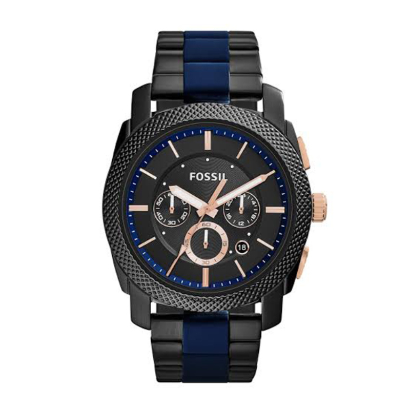 Fossil Machine Two-tone Stainless Steel Black Dial Chronograph Watch For Gents - FS5164