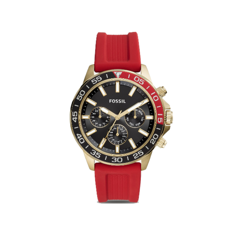 Fossil Bannon Multifunction Red Silicone Strap Black Dial Chronograph Quartz Watch for Gents – BQ2499