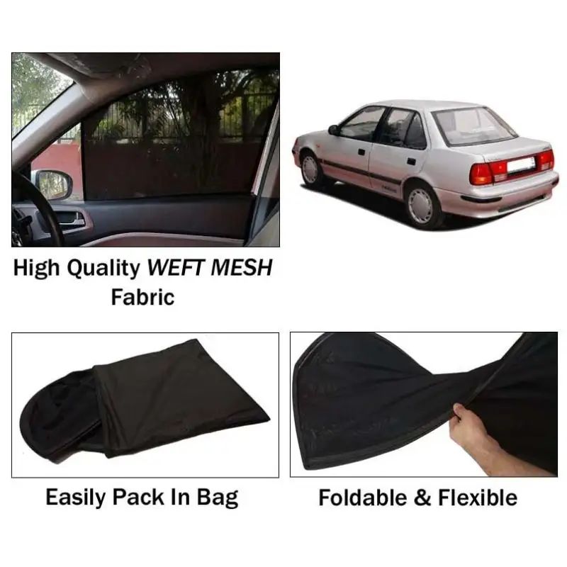 Suzuki Margalla Sun Shades | Foldable | Mesh Fabric | Flexible Rods | Dark Black | Packed In Bag