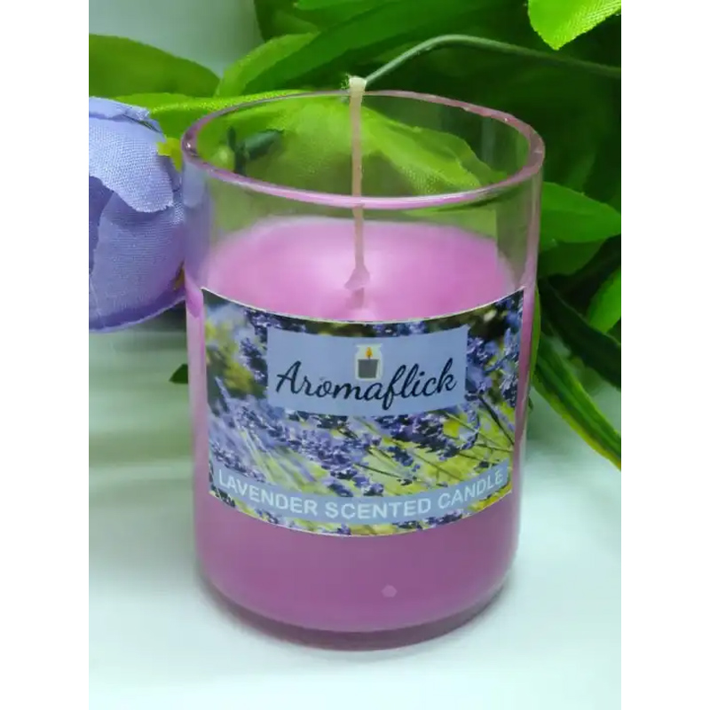 Aroma Flick Scented Candle with Glass in Lavender Fragrance