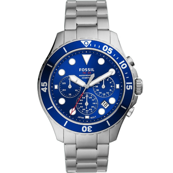 Fossil FB-03 Silver Stainless Steel Blue Dial Chronograph Quartz Watch for Gents – FS5724