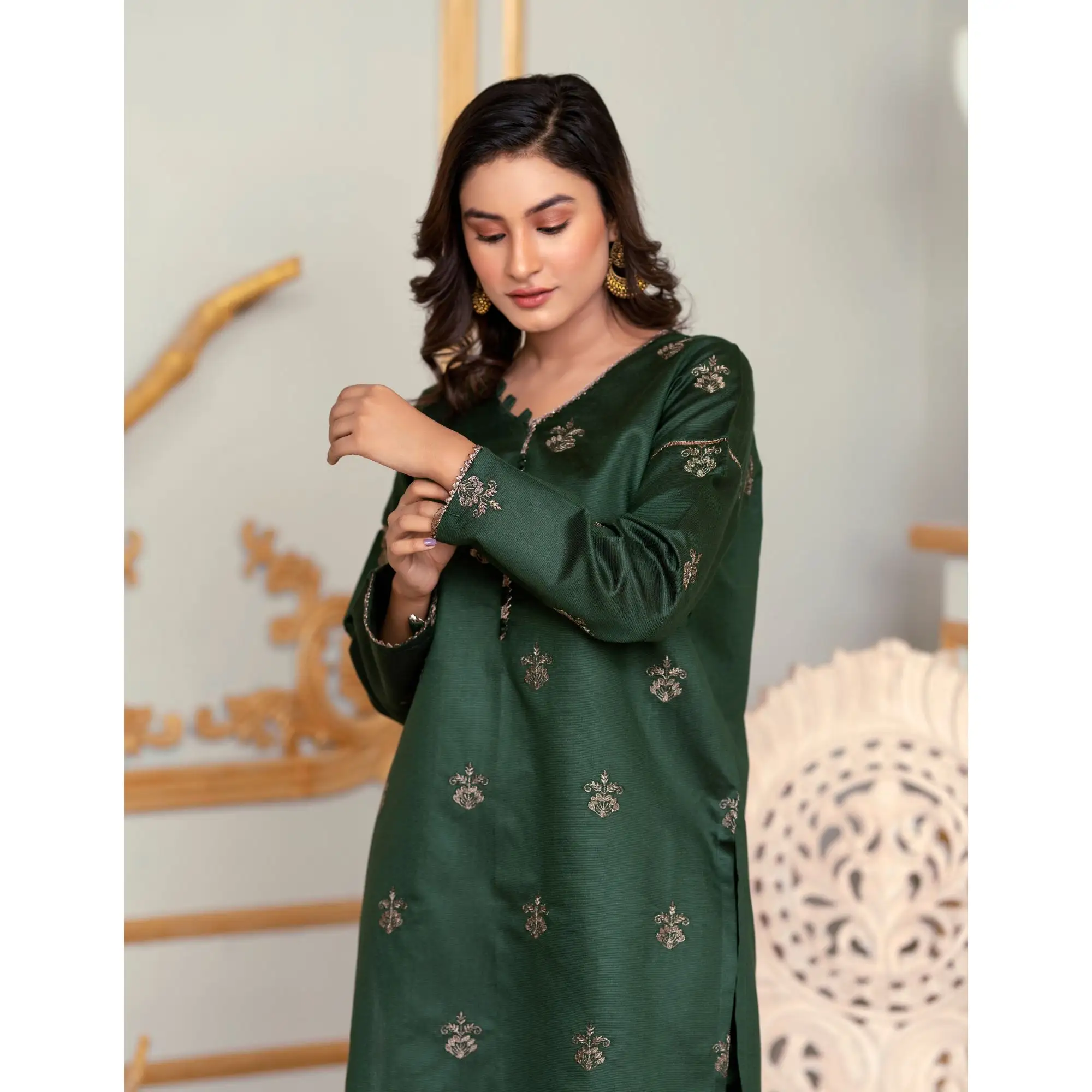 Bint Al Bilaad Embroidered Suit Ready to Wear Embroidered Khadi Viscose fabric Shirt Trouser (2 PIECE) #BB-005