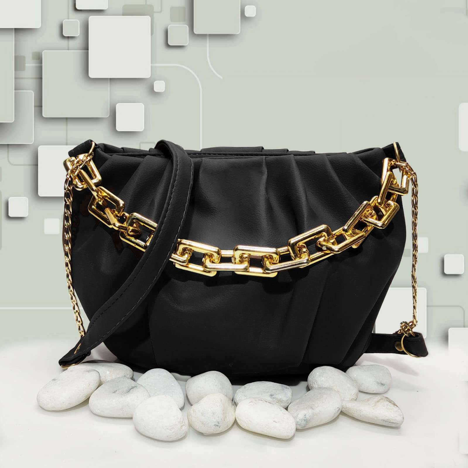 Stylish Golden chain Bag ( Black )