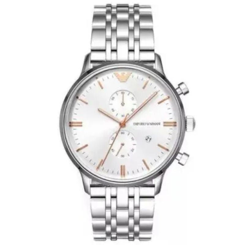 Emporio Armani AR1933 Men’s Chronograph Quartz Stainless Steel Silver Dial 43mm Watch
